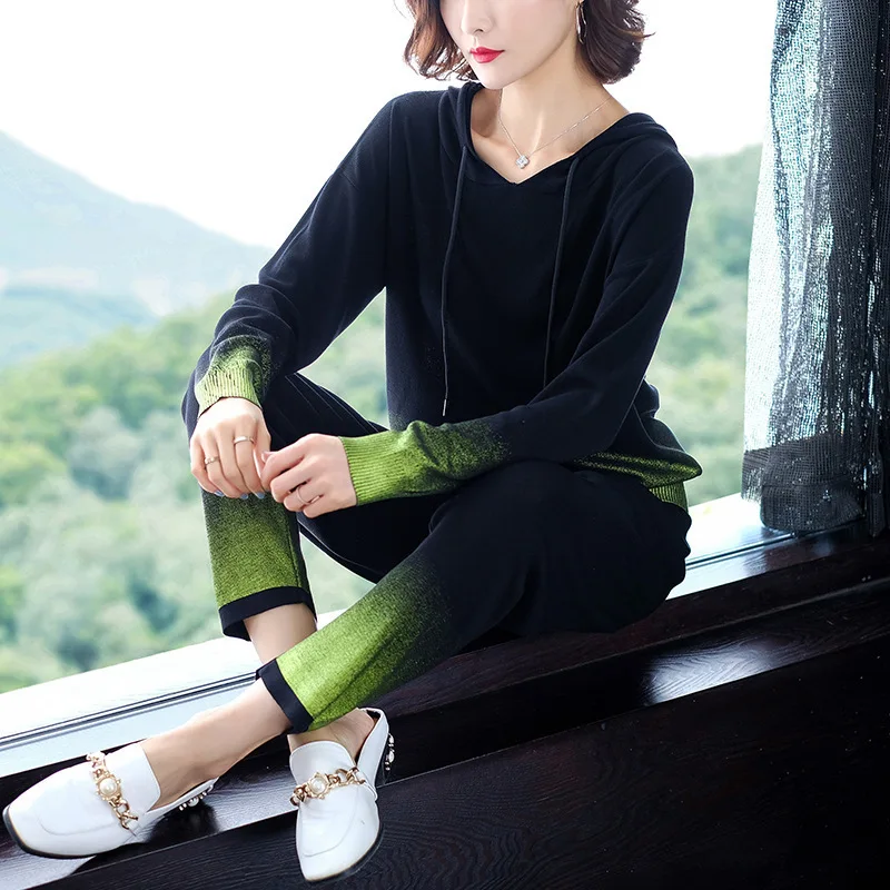 

2020 New Fashion Design Spring Autumn Women Sweater Set Ladies Knitted Tracksuit Hoodies Knit Sweater Pullover Top Pants Suits
