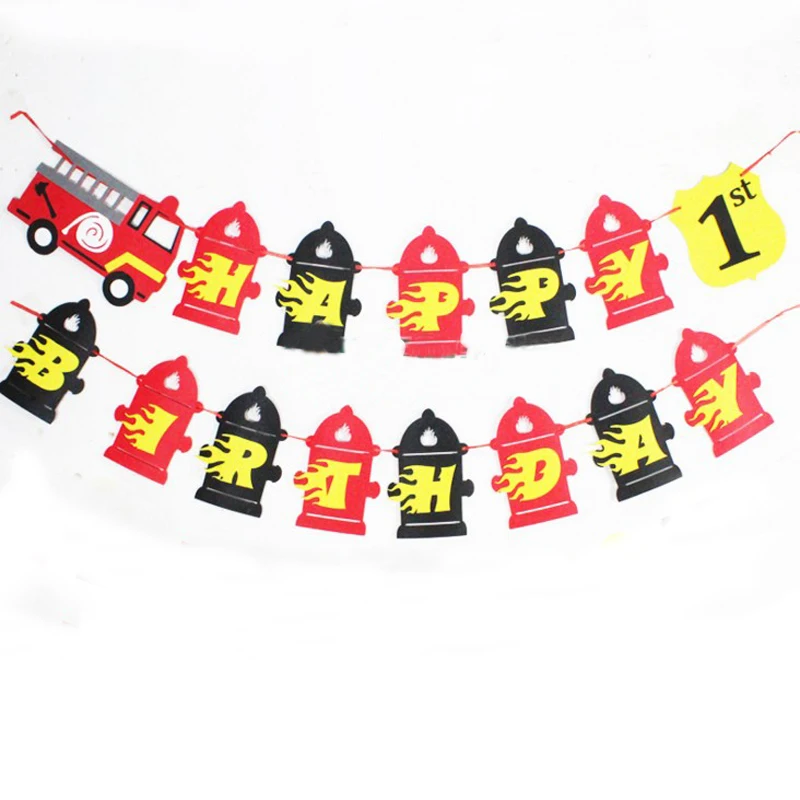 

1 Set Fired Up Fire Truck Theme Happy Birthday Banner Firefighter Garland Bunting for Kids Boys Birthday Party Decorations