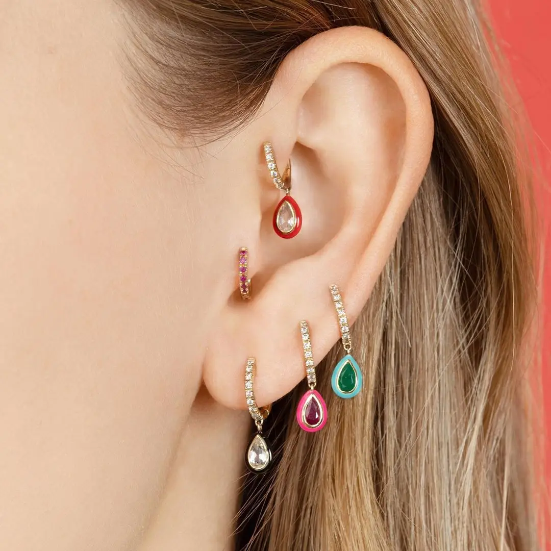 7 Colorato Smalto Al Neon Waterdrop Tear Drop Cz Ciondola L'Orecchino Di Goccia Moda