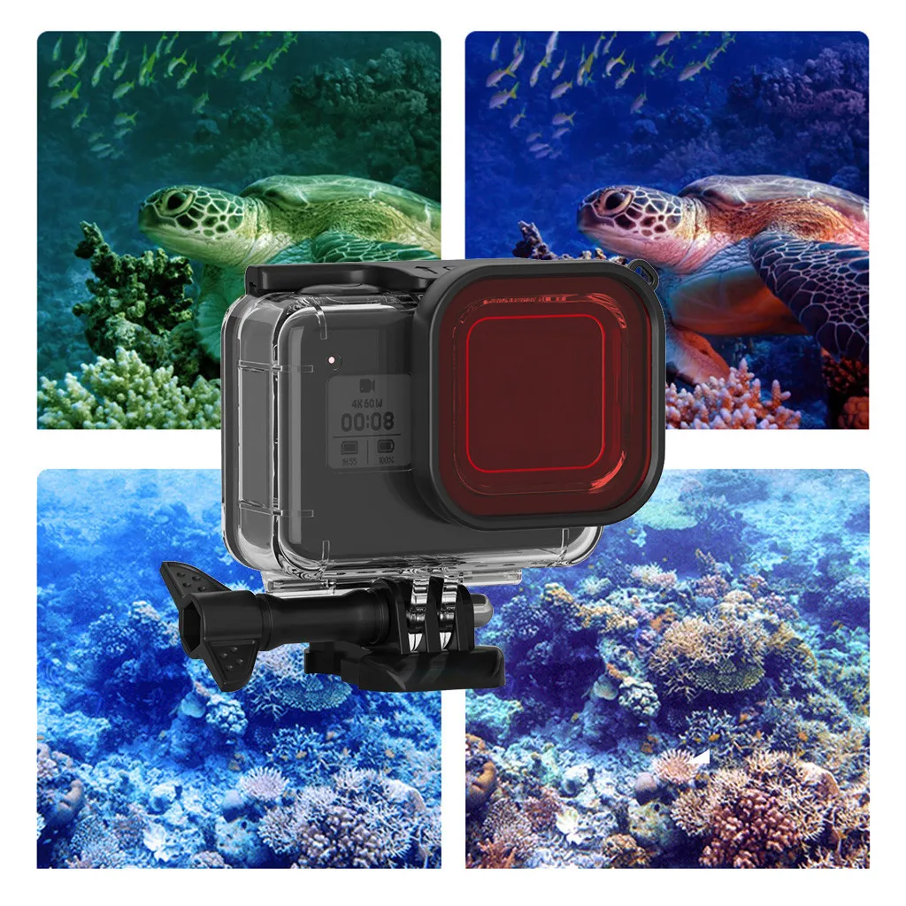 4 в 1 водонепроницаемый чехол для Go-pro 8 аксессуары корпус чехол для дайвинга защитный корпус оболочка 60 метров защитный чехол