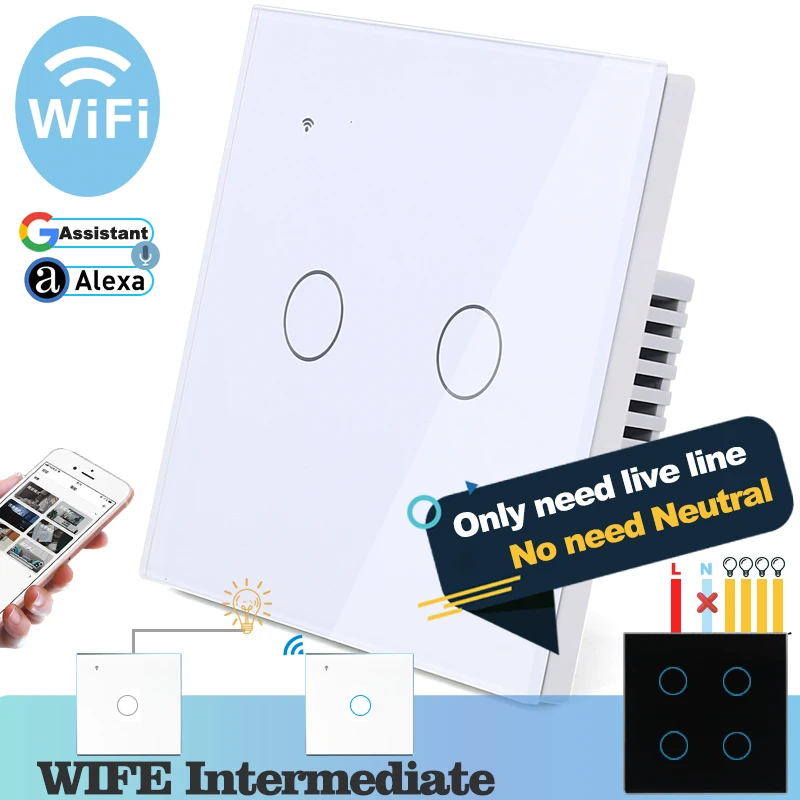Настенный сенсорный светильник с Wi Fi (без нейтральной необходимости) белый синий