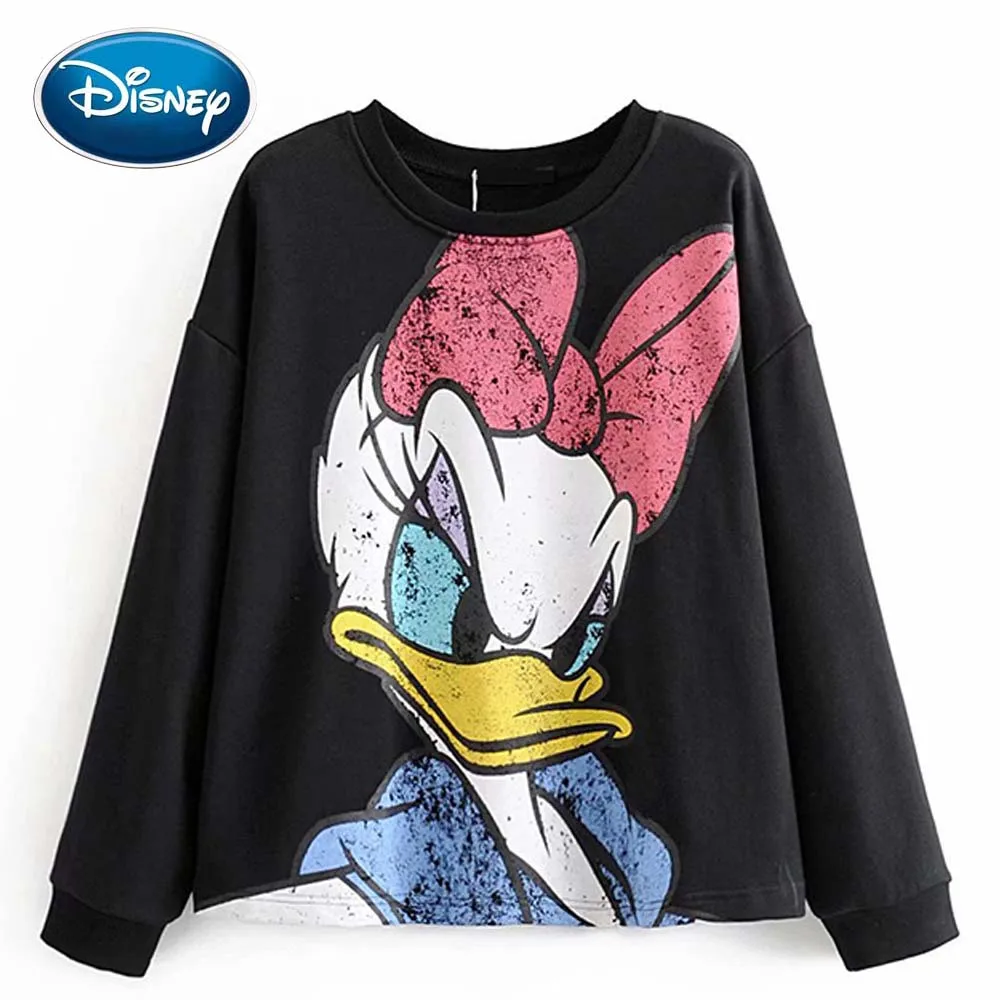 Disney стильный черный пуловер с круглым вырезом и принтом Дейзи Дак милый женский