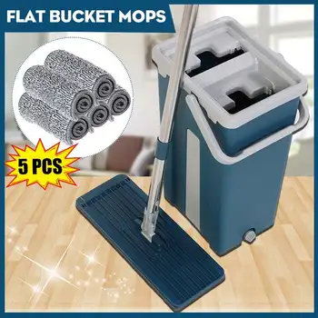 

Blue 360° Rotation Lazy Flat Squeeze Mop Bucket with 2 Pads Replacement/5x Microfiber Pad