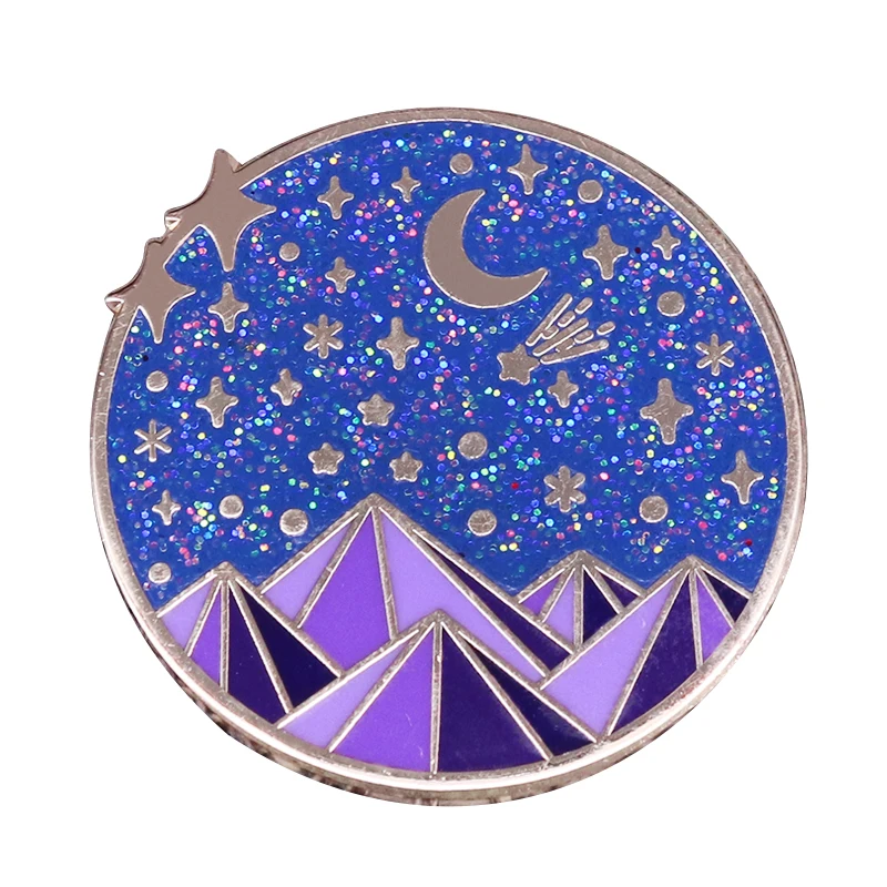 Bella Notte Stellata Scintillio Distintivo Mountain Paesaggio Natura Gioielli