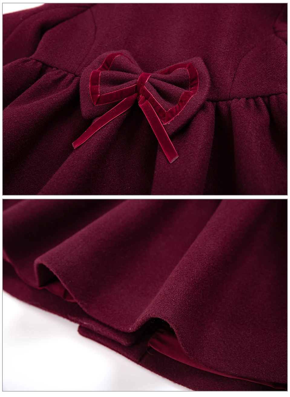Pettigirl Fall Velvet Wine Red Winter Girls Coats With Bows Faux-Fur Collar Single Breasted Christmas Baby Girl Clothing