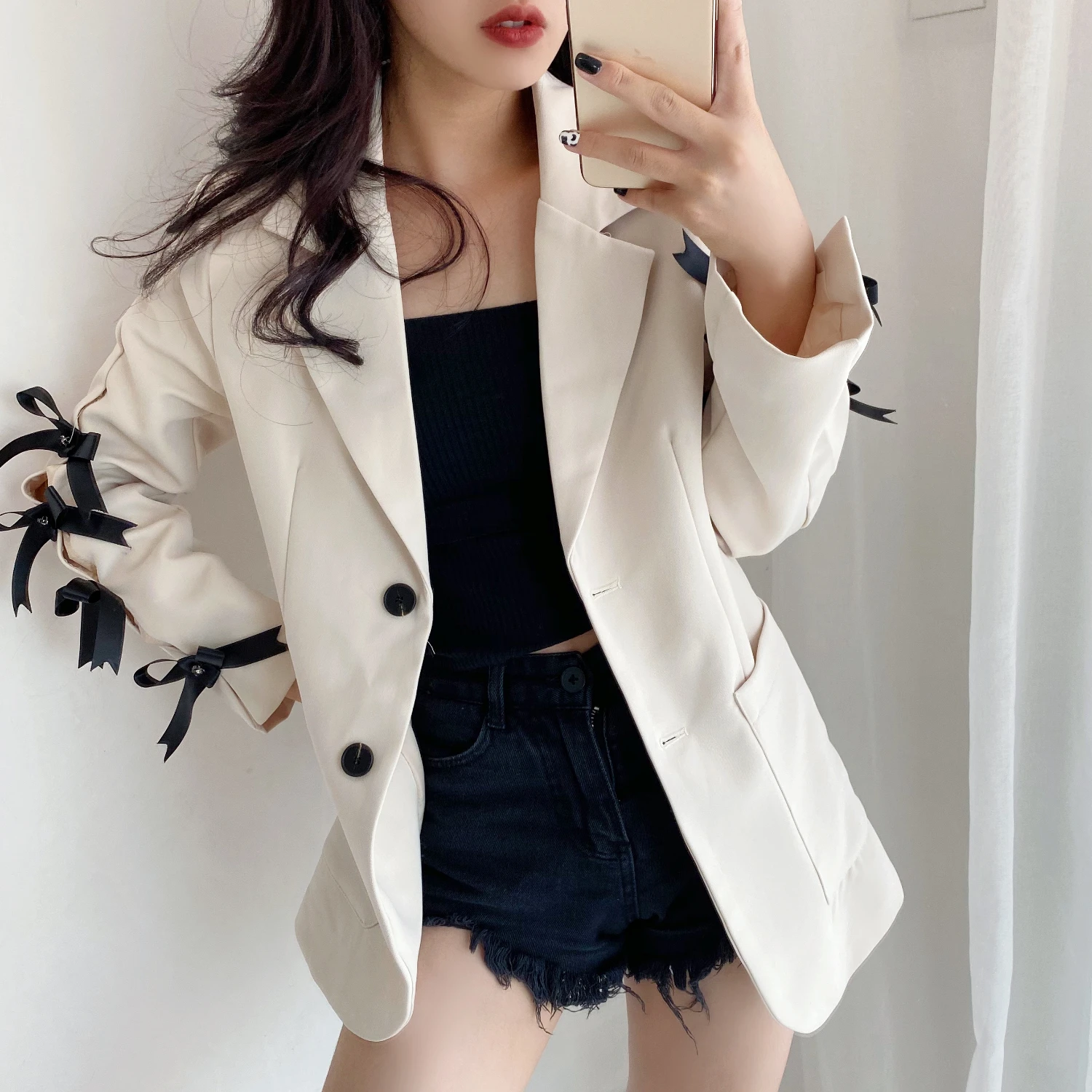 

Loose Outerwear Women Suit Blazer Jacket Elegant Chic Single-breasted Bow Ladies Jacket New Autumn Female Coat 2020