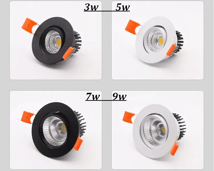조광 가능 LED 매립형 다운라이트 3W 5W 7W 10W 12W 화이트/블랙 바디 천장 스포트 라이트, 90-265V LED 드라이버 3000K 4000K 6000K