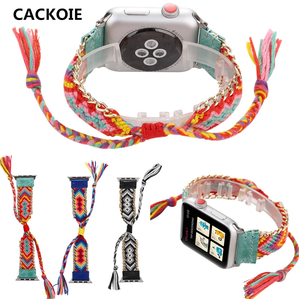 

CACKOIE For Apple Watch 5 Band Series 5 4 3 2 Exoti Woven Nylon Strap Decorative Bracelet Cuffs 38/42/40 / 44mm Women's Strap