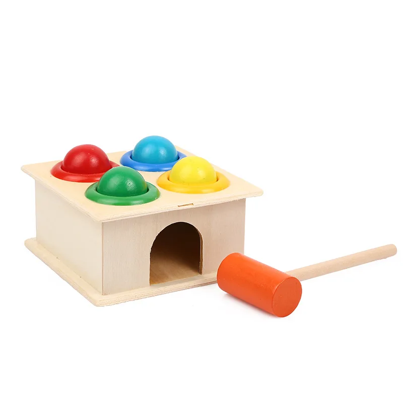 Красочный молоток деревянный шар+ деревянный ящик с молотком детей раннего обучения стук развивающие игрушки подарок
