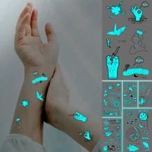 Luminous Tattoos Adult Women Men Paper Crane Girl Small Pattern Waterproof Temporary Tattoo Stickers Body Art Neck Glowing Tatto