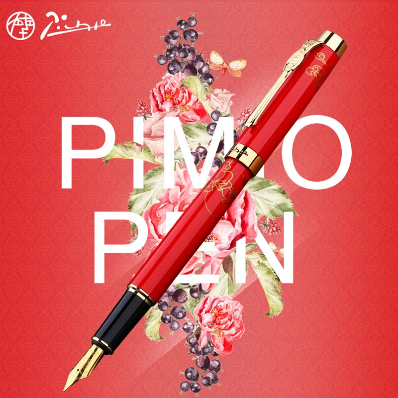 Picasso 933 High Quality Pimio Avignon Fountain Pen Red Luxury Iridium Fine Nib Gift Box Optional Office & Home Supplies picasso 933 pimio avignon fountain pen classic golden clip luxury iridium fine nib optional office business writing pen