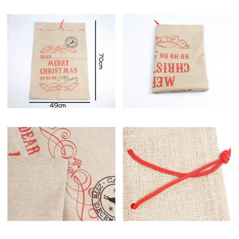 Big Size Merry Christmas Linen Gift Bag Santa Claus Sacks Drawstring Candy Bag Natal Noel New Year Xmas Home Decor Gift Bag