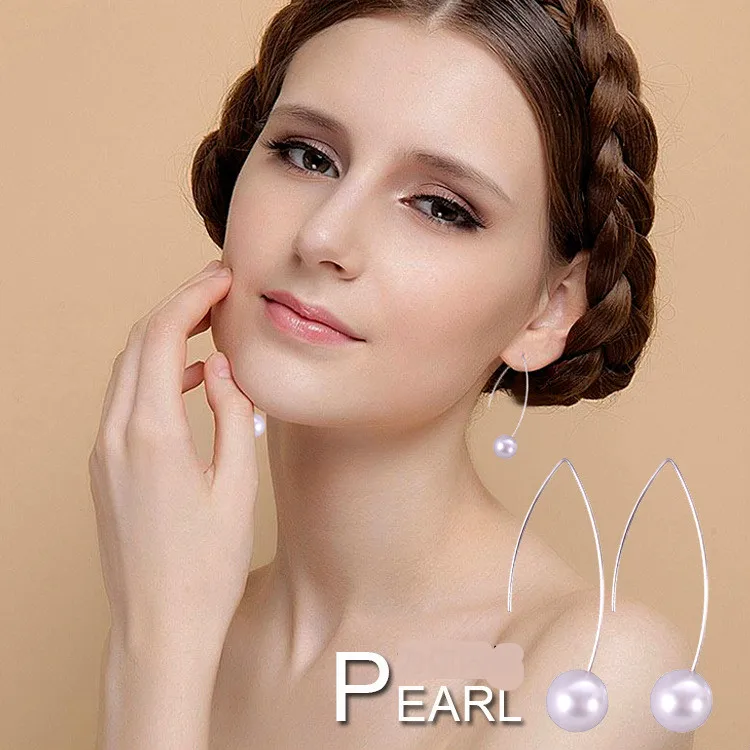 Европейская и американская мода темперамент простой и элегантный складной изогнутый жемчуг два износа после висячие серьги