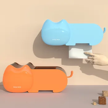

Creative Cat Shape Solid Two Outlets Wall-mounted Toilet Tissue Box Bathroom Punch-free Waterproof Paper Storage Roll Paper Rack