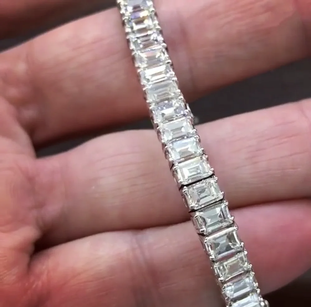 ИЗУМРУД 14K Белое Золото Заполненные квадратные бриллиантовые браслеты для