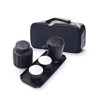  Ceramic Tea Set Double Insulation Stoneware Hand Grip Pot Teacups Tray Tea Can Set Bag Portable Bag
