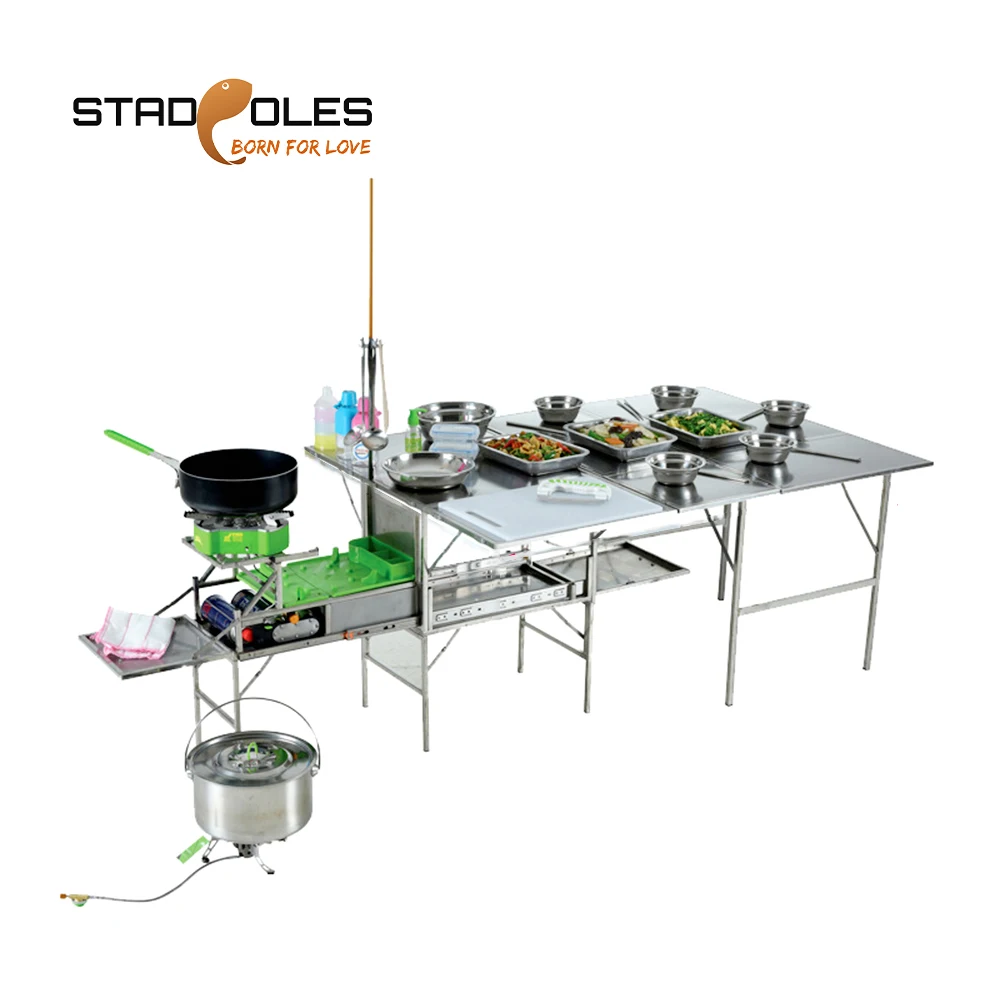 

S-tadpoles Outdoor Camp Kitchen Portable Folding Kitchen Cooking Satation Camping Table Lamppost Pothook