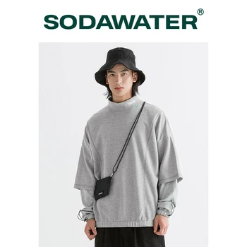

SODAWATER Harajuku Long Sleeve T-shirt Men 2020 Autumn Fashion Oversized Fake Two Pieces Tshirt Boy Casual Hip Hop T-shirt 1915W