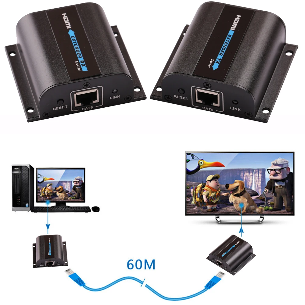 Удлинитель HDMI 1080P 60 м RJ45 CAT 7 6 7|Компьютерные кабели и разъемы| |