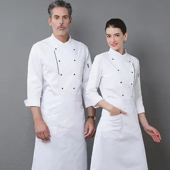 

Double Row Buttons Long Sleeve Chef Costume Restaurant Hotel Kitchen Overalls