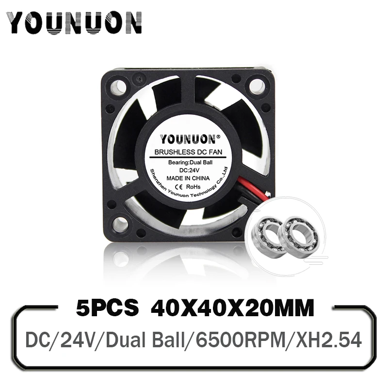 5PCS 40mm 4cm Cooling Fans DC 24V Dual Ball  Cooling Cooler Fan 40x40x20mm PC Laptop Computer Radiator Cooler Fans 2pcs ball bearing 40mm 24v 12v 5v 4020 cooling fan computer case cooling fan 2pin 3pin 4cm 40x40x20mm 1 57inch 3d printer fan