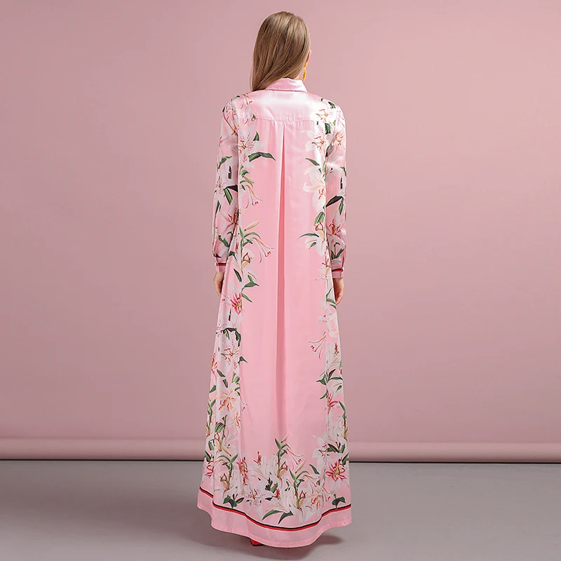 LD Linda della осень мода взлетно-посадочной Большие размеры Макси платье Для женщин с длинным рукавом Цветочный принт розовый элегантные свободные праздничное длинное платье