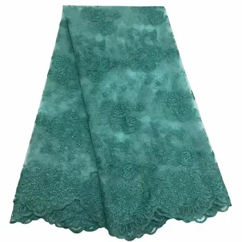 

African Lace Fabric 2019 Blue 3 D Flowers Embroidered Nigerian Lace Fabric High Quality French Tulle Lace Fabric Women Dress