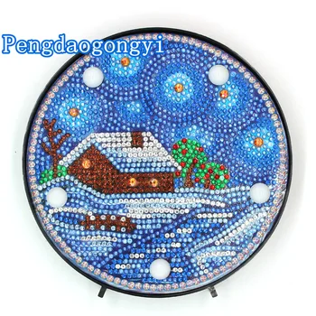 

DIY Rhinestone Modeling Lamp Diamond Painting Room Bedroom Decoration Pendant Snow Sight Village