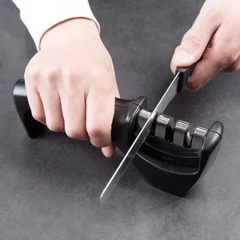 

Large Black Knife Sharpener Professional Grinder Sharpening Stone 3 Stages Ceramic Sharpener Whetstone Kitchen Accessories