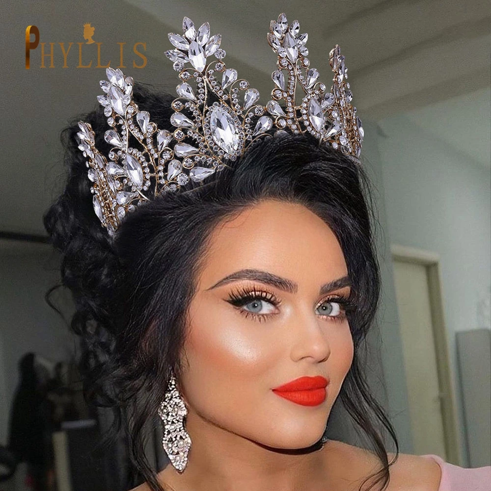 A121 Rhinestone Wedding Crown Crystal Bridal Hair Accessories Zirconia Women Tiara Baroque Headband Bride Queen Diadem Headwear Bridal Headwear Hair Band Crown