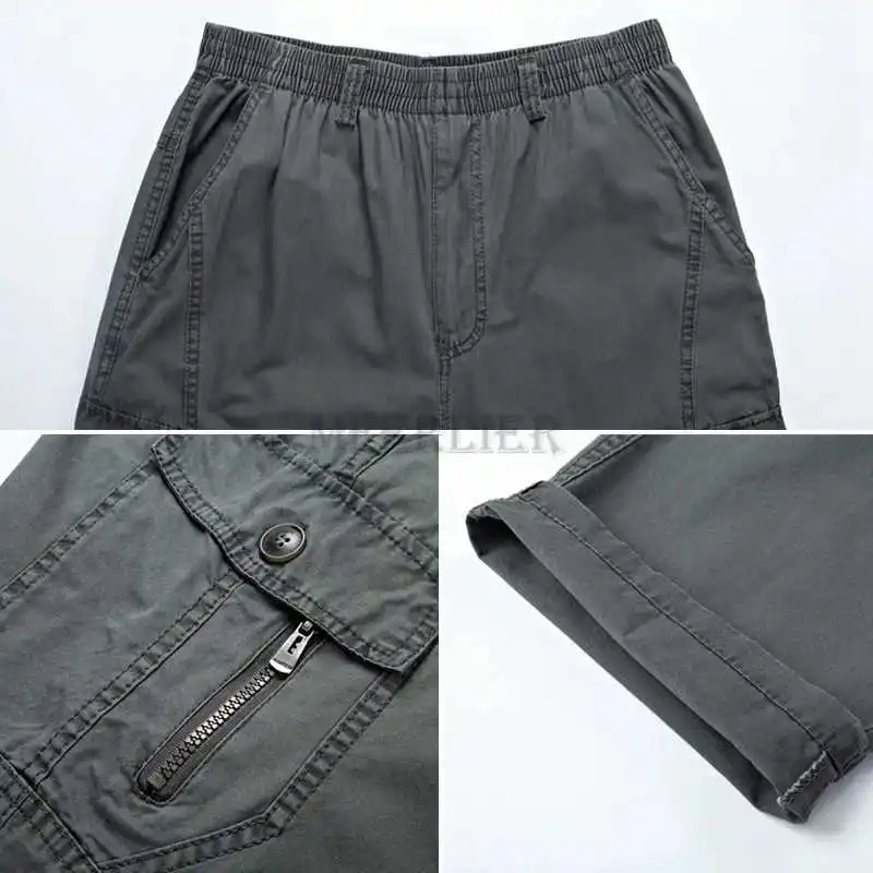 Autumn Summer Spring Men Casual Pocket Cargo Zipper Pants Cotton 8XL Large Size Pants Streetwear Out Door Straight Work