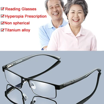 

Men Titanium Alloy Reading Glasses Non Spherical 12 Layer Coated Lenses Business Hyperopia Prescription Eyeglasses +1.0 To +4.0
