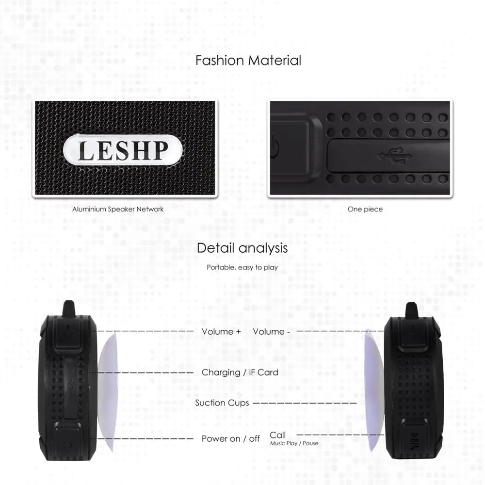 LESHP C6 пластиковый портативный беспроводной динамик с звонками, громкая связь и присоска, водонепроницаемый динамик для душа