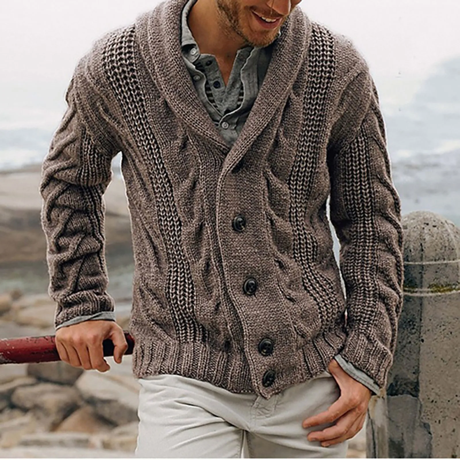 Mens Cardigan Sweaters Warm Long Sleeve Knitted Pullover Winter Jacket