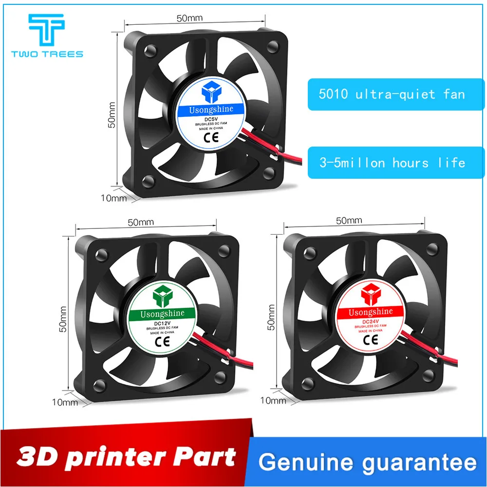 

5010 Cooling Fan 12V 24V 2 Pin with Dupont Wire Brushless 50*50*10 Cool Fans Part Quiet DC 40m Cooler Radiato 3D Printers Parts