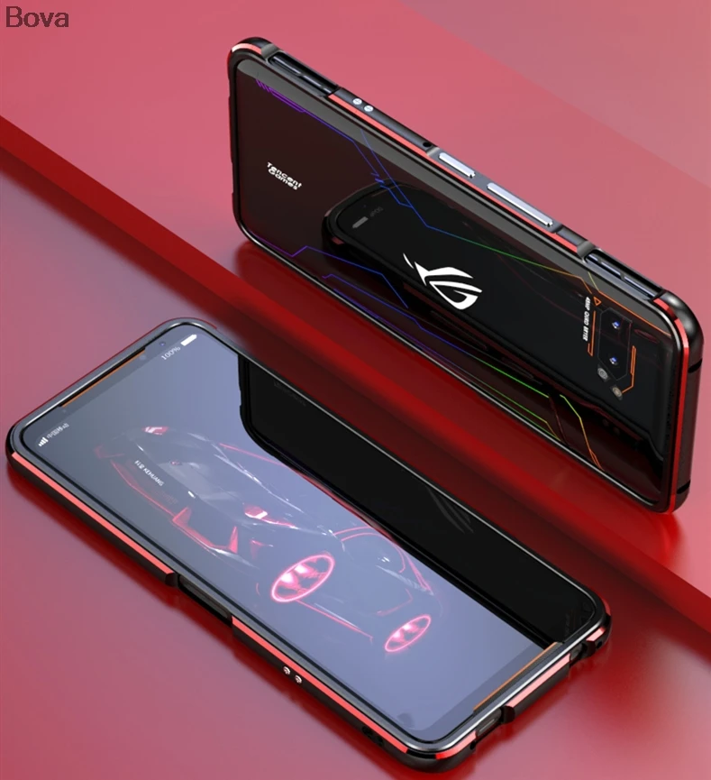 Najtaniej Etui na telefon rog 2 luksusowe Deluxe Ultra cienkie zderzak aluminiowy dla Asus telefon rog 2 ZS660KL + 2 Film (1 przód + 1 z tyłu)