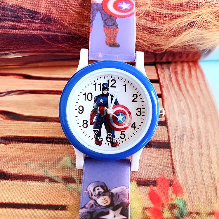 Reloj de pulsera de silicona impresa de Capitán América para niños, de cuarzo, informal, para escuela primaria