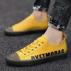 Осень 2019; молодежные модные мужские туфли; Желтая обувь из искусственной кожи; мужская повседневная обувь на резиновой подошве; популярные