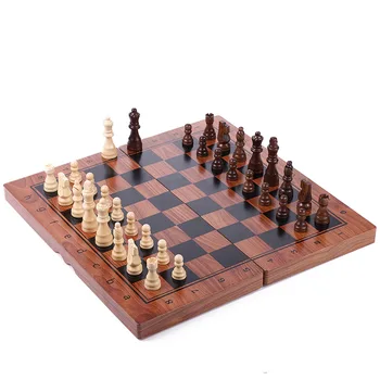 Buy Online Best Quality Large Size 39 * 39CM Magnetic Folding Chess High Quality Wooden Advanced Printing To Send Spare Chess Pieces Children's Day Gift.