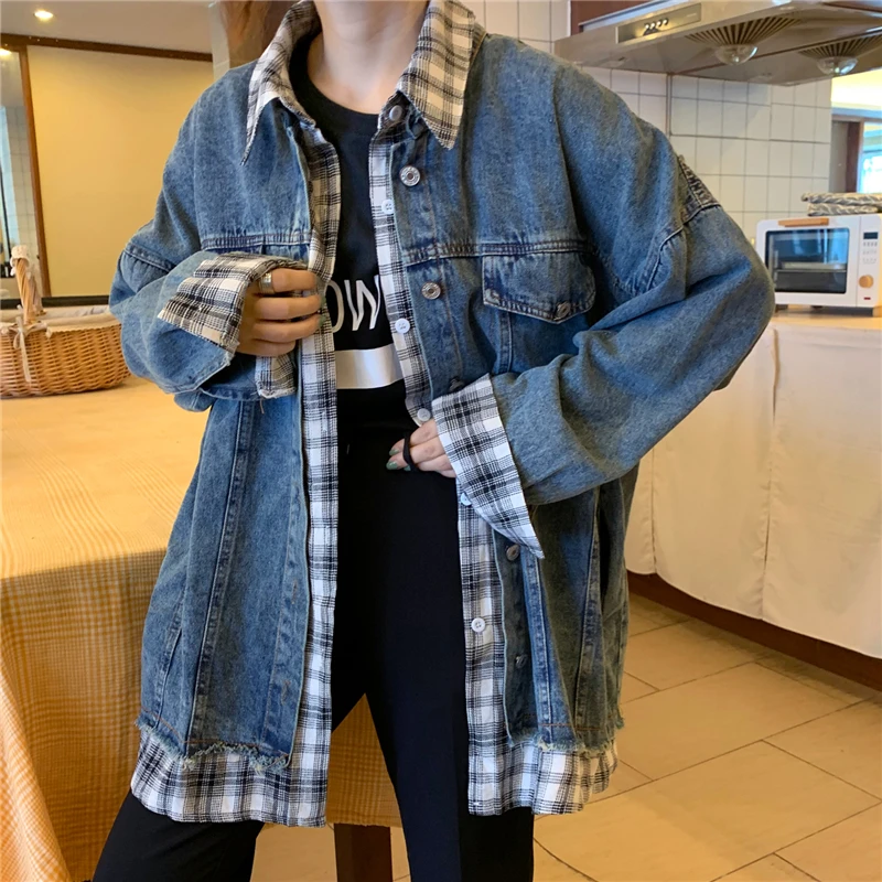 Denim Jacket Women BF Wind Fake Two 