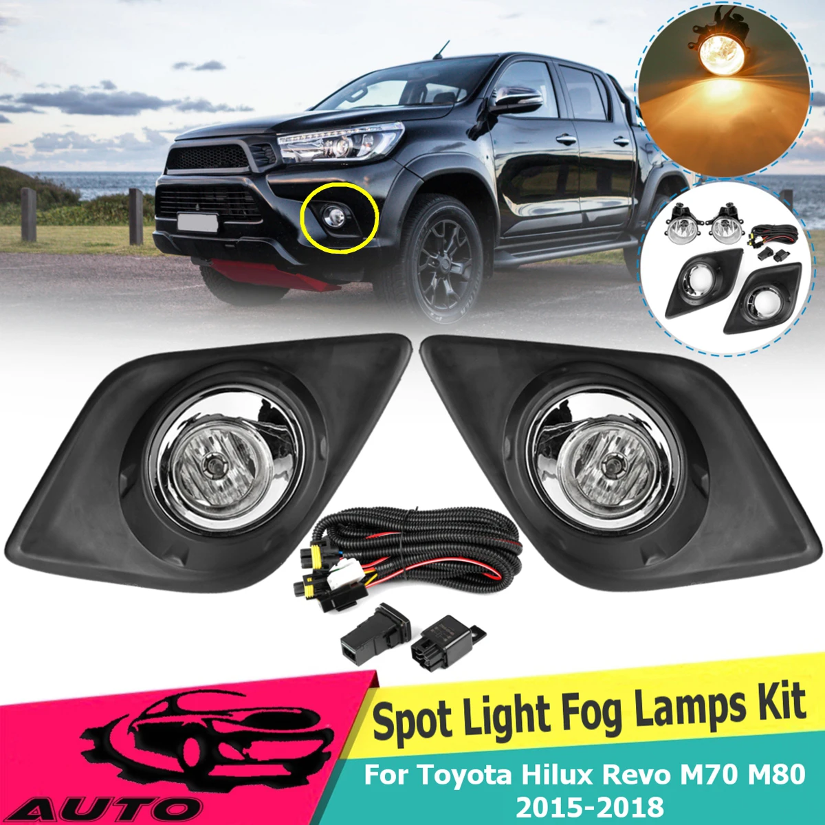 Для Toyota Hilux Revo M70 M80 2015 2016 2017 2018 туман светильник с лампой выключатель проводки