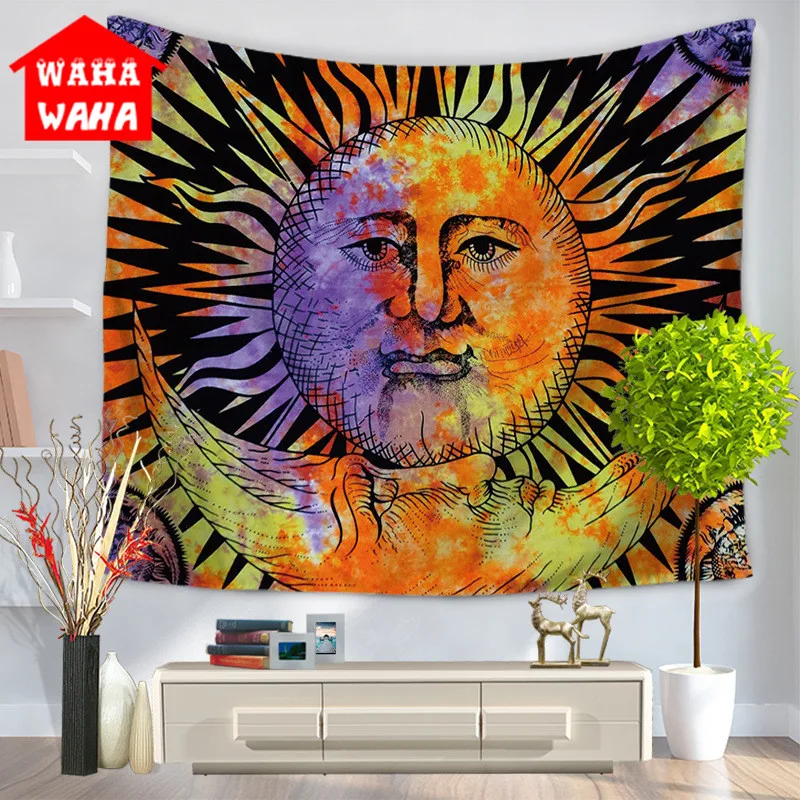 130*150CM Sun God/Moon Tapestry Wall Carpet Home Hanging Tapestries Polyester Sheet Tablecloth Hippie | Дом и сад