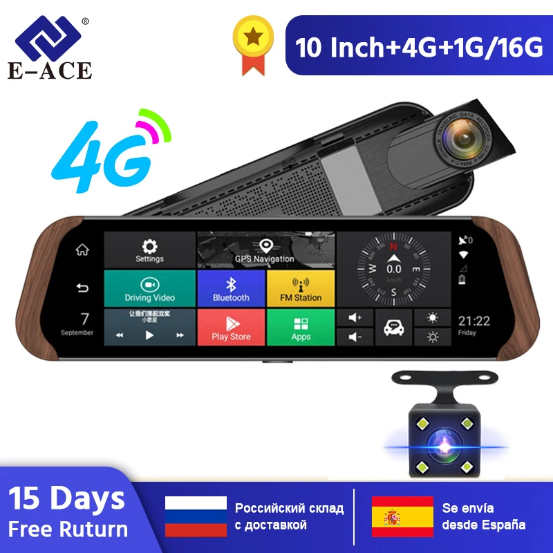 E ACE Автомобильный видеорегистратор Камера 4G Android 10 &quotips поток зеркало заднего