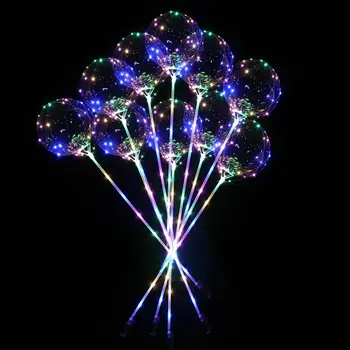 

5/10pcs Inflatable Toys Luminous Stickers Handle LED Balloons with Stick Transparent Bobo Balloons for Valentine's Day Gift