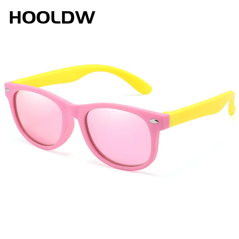 pink yellow 2 HOOLDW 26 цветов, детские солнцезащитные очки для мальчиков и девочек, детские поляризованные солнцезащитные очки, силиконовые защитные очки UV400, детские солнцезащитные очки - Цвет линз: pink yellow 2