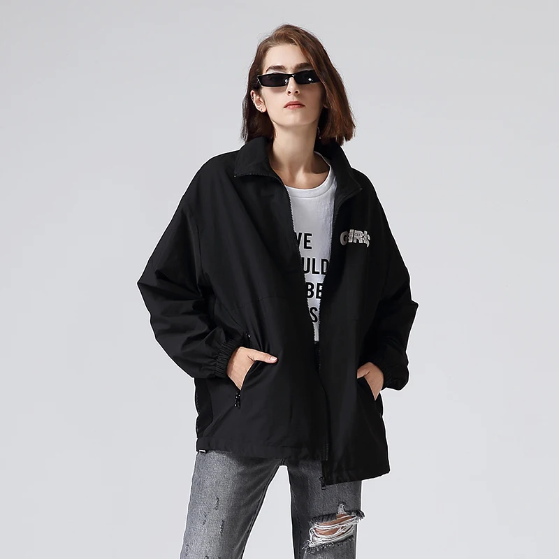 

Toyouth Streetwear Black Jackets For Women Letter Printed Long Sleeve Basic Jacket Loose Outerwear Coat