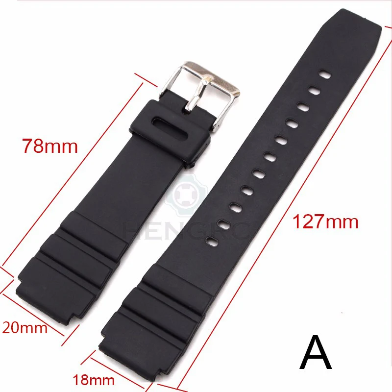 Silicone Watchbands 18 20 22mm Men Black Sports Diving Rubber Watch Strap Silver Stainless Steel Buckle For Casio