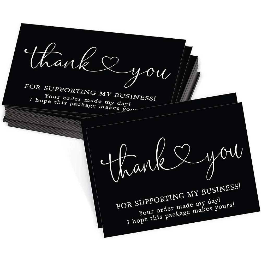 30Pcs 9cm*5.4cm Black Thank You For Supporting My Small Businesses Cards For Commercial Gift Card Package Wrapping Baking