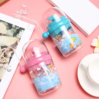 

250ML Water Bottle Infant Cup Children Whale Sprays Water for Baby Play Learn Feeding Juice Milk Bottles Kids Cups with Straws