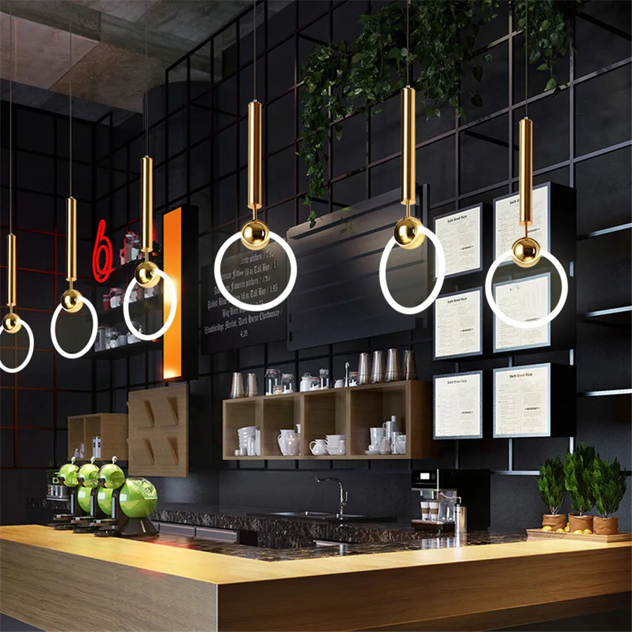

Nordic Luxury Round Ring Pendant Light Modern Bar Shop Cafe Decor Metal Glass Ring Hanging Lamp For Loft Bedside Living Room